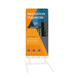 Finitions: Dimension 100cm x 60cm
Piètement blanc sur ressorts avec panneau en Dilite 3mm imprimé recto/verso angles supérieurs arrondis .
Bonne visibilité des impressions.
Avantages: Autoportant, produit résistant grâce à son large pied et de pui... 